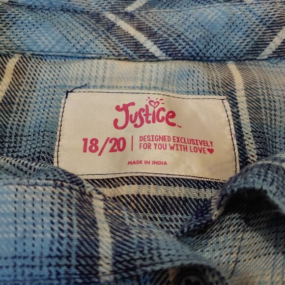 Justice Shirt Girls 18/20 XL Ombre Blue Plaid Button Flannel Button Down Top - Picture 5 of 8